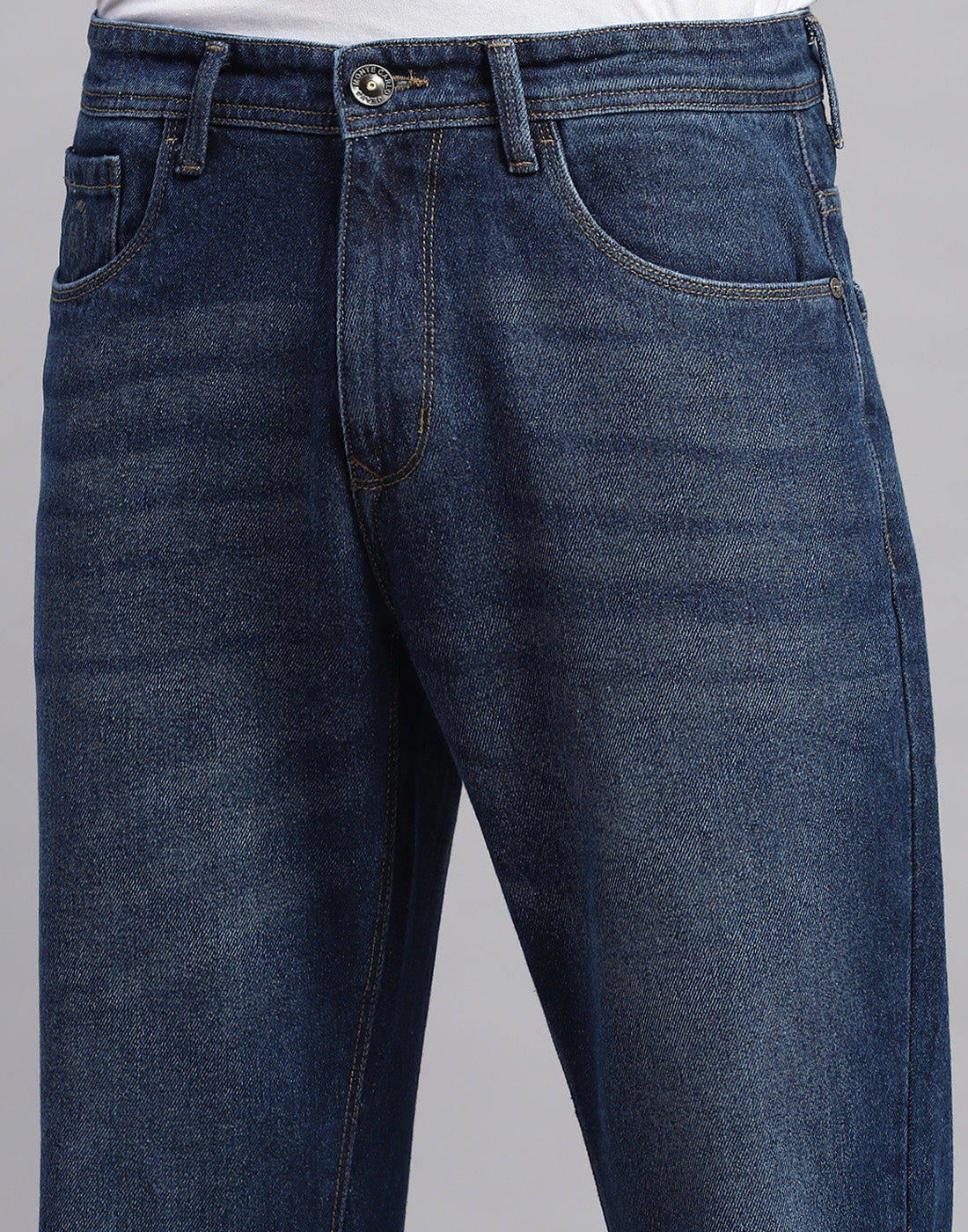 Men Blue Light Wash Regular Fit Denim