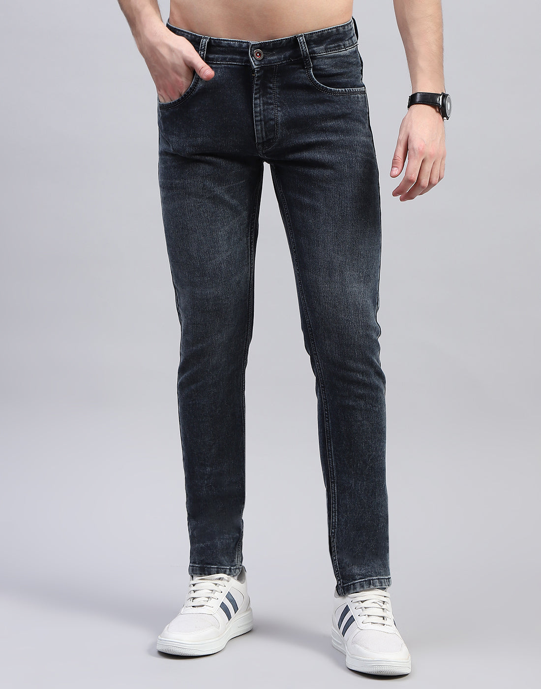 Men Blue Solid Skinny Fit Denim