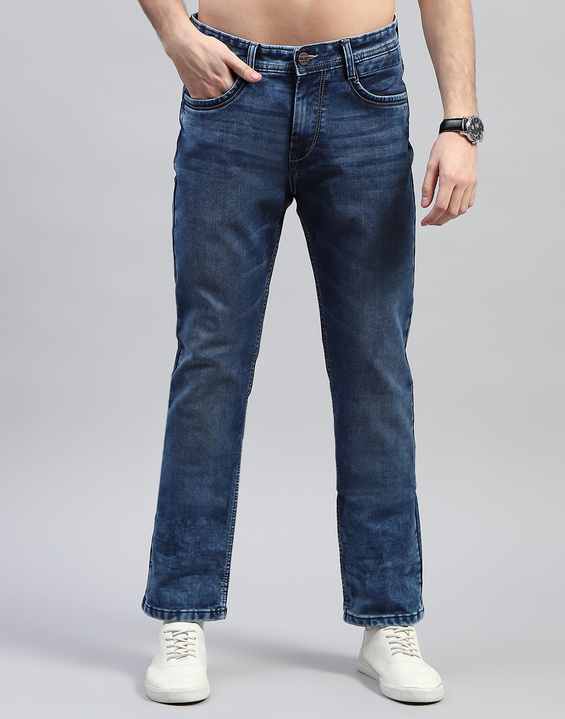 Men Blue Solid Straight Fit Denim