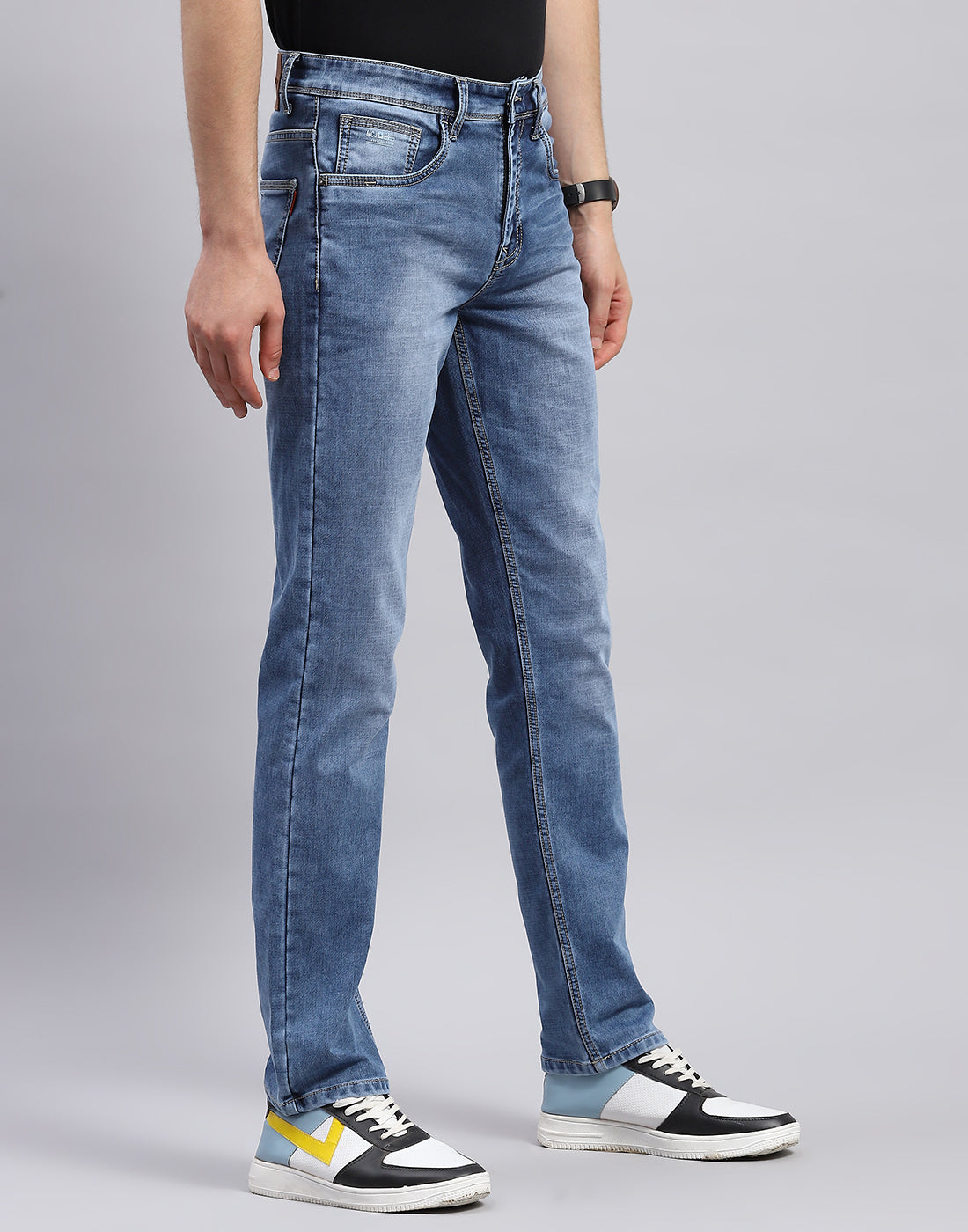 Men Blue Solid Regular Fit Denim