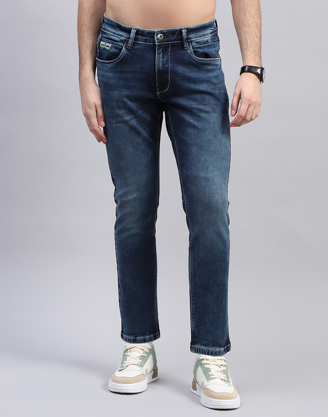 Men Blue Solid Slim Fit Denim