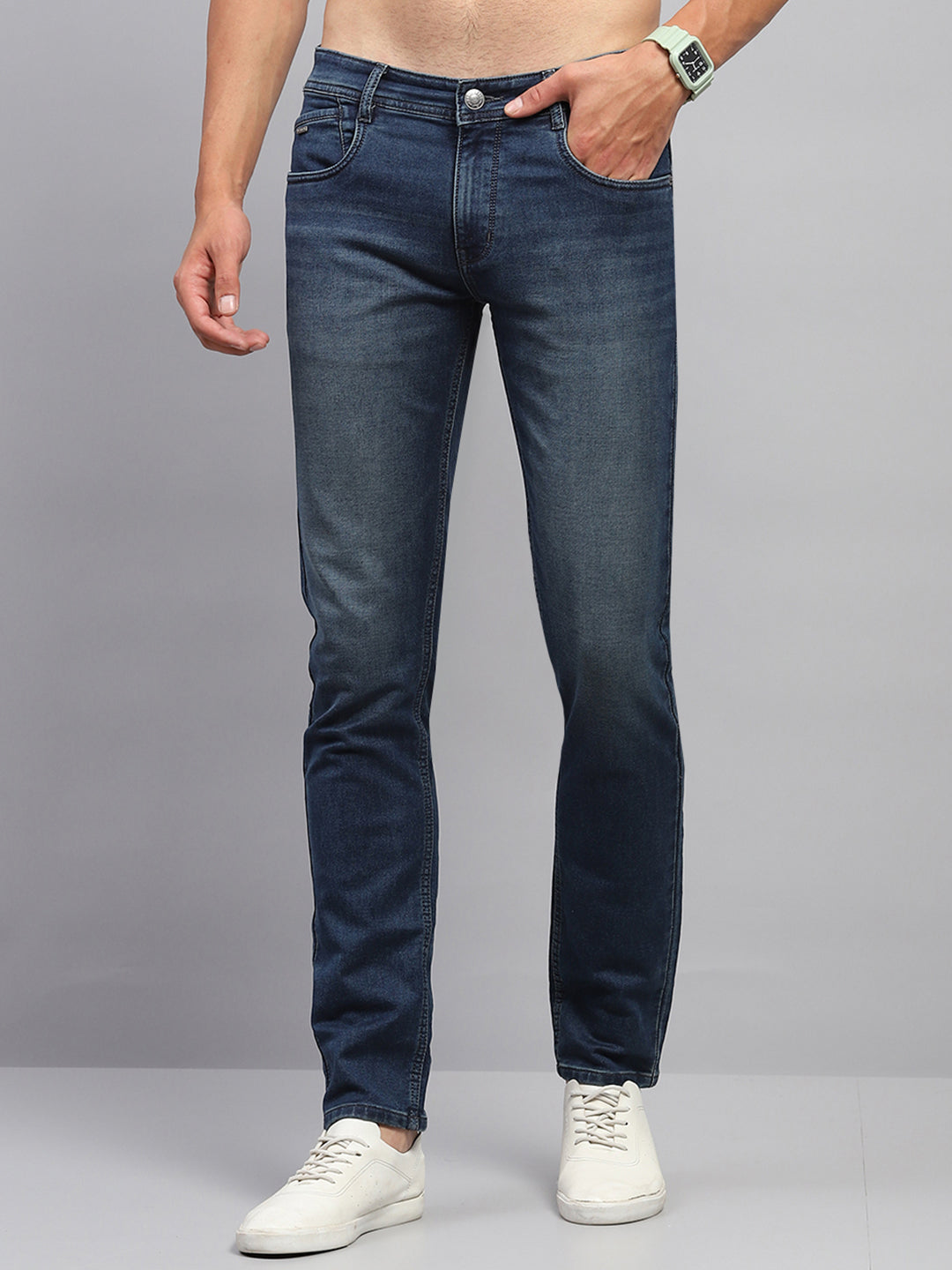 Men Blue Solid Skinny Fit Denim