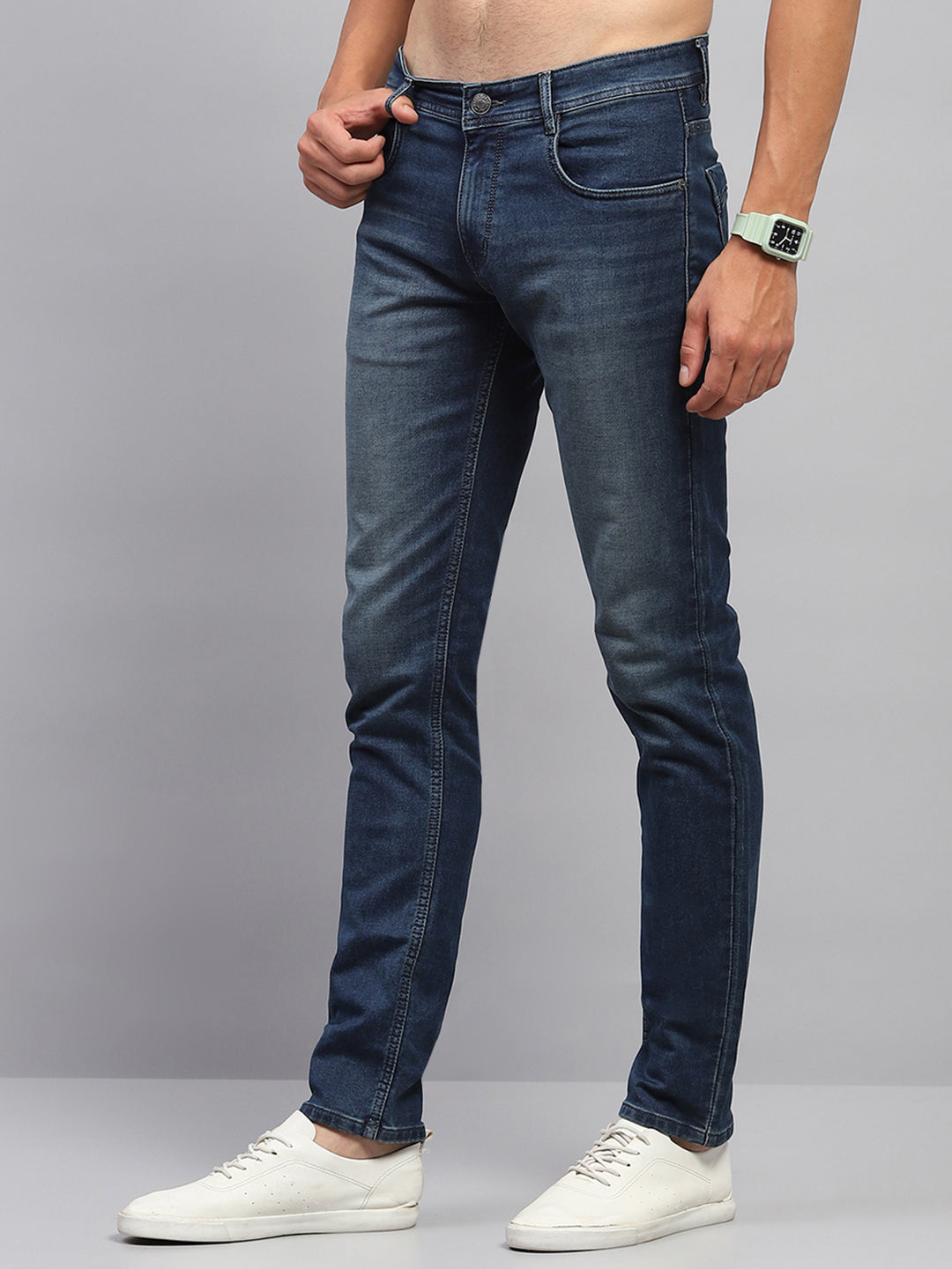 Men Blue Solid Skinny Fit Denim