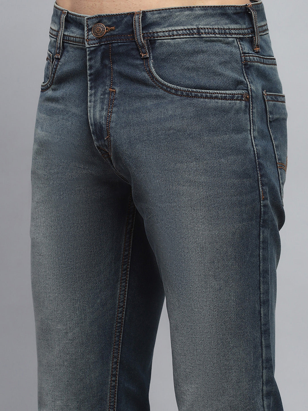 Men Blue Solid Narrow Fit Denim