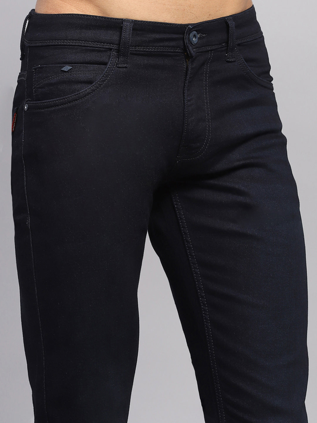 Men Navy Blue Solid Narrow Fit Denim