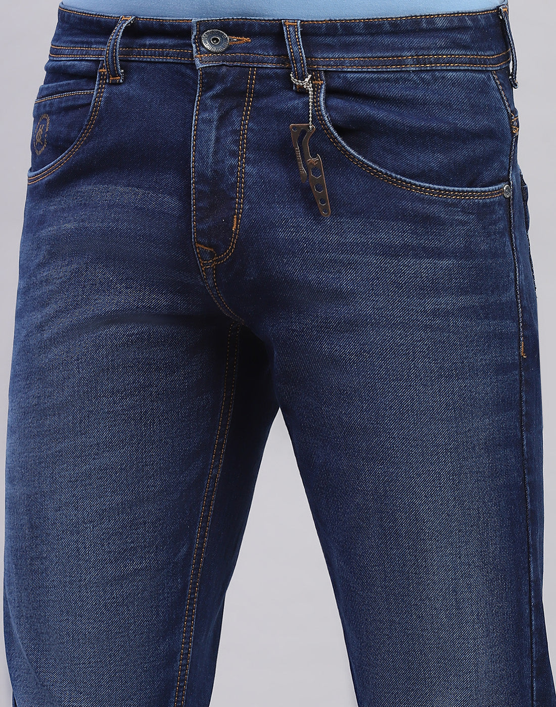 Men Blue Light Wash Narrow Fit Denim