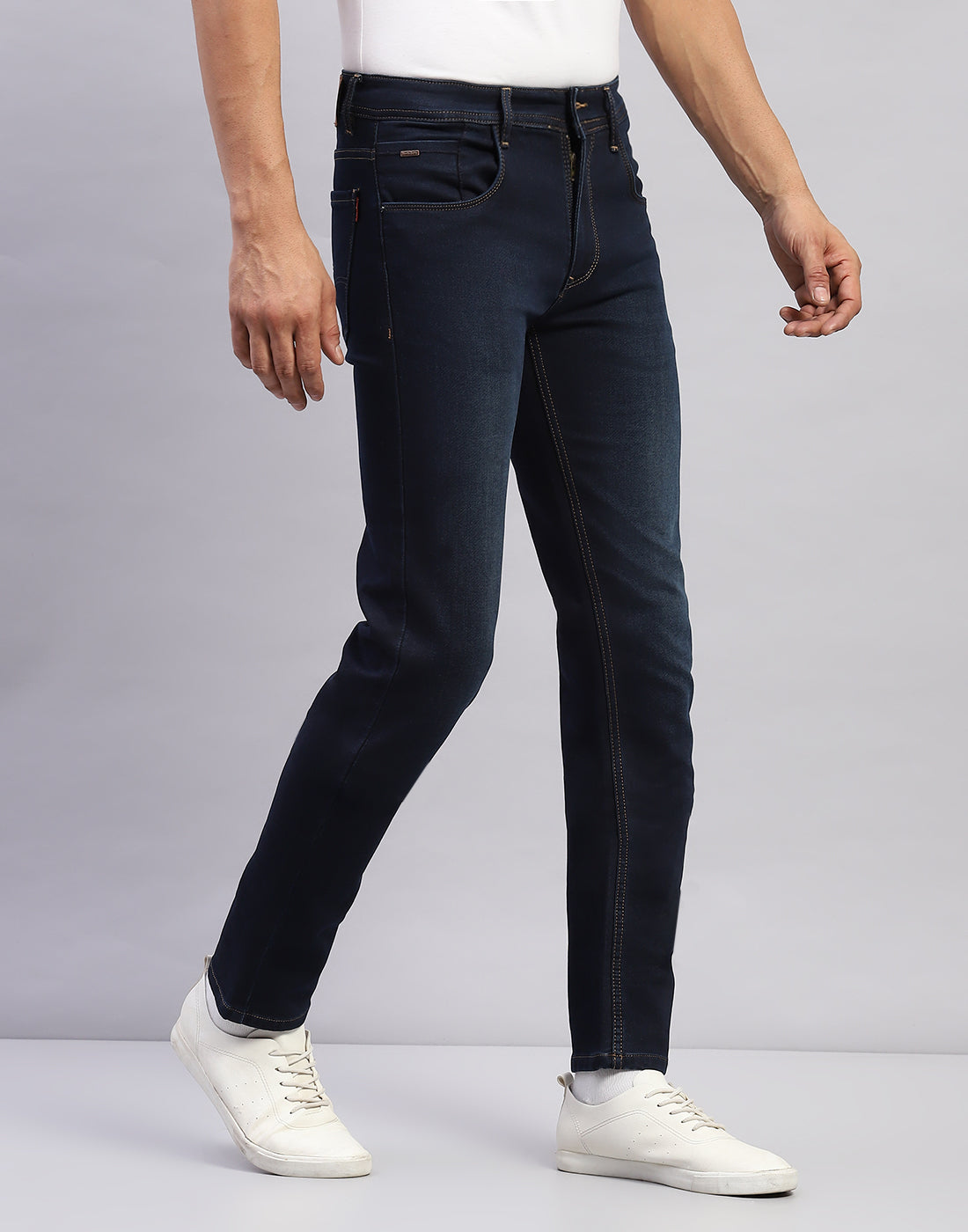 Men Dark Blue Light Wash Narrow Fit Denim