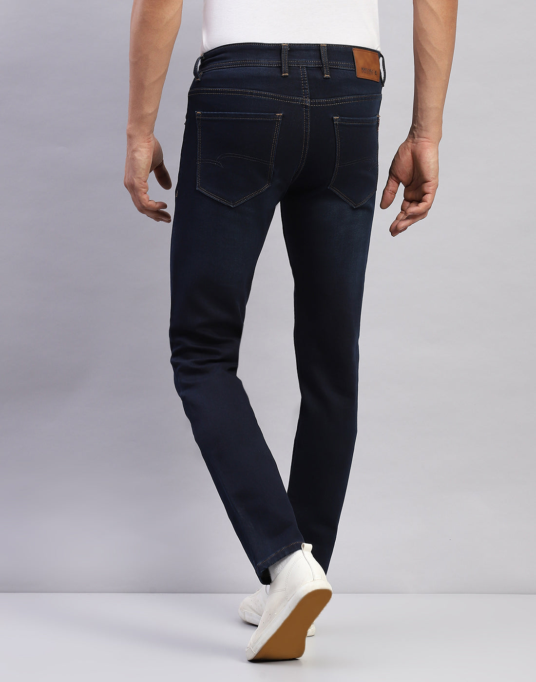 Men Dark Blue Light Wash Narrow Fit Denim