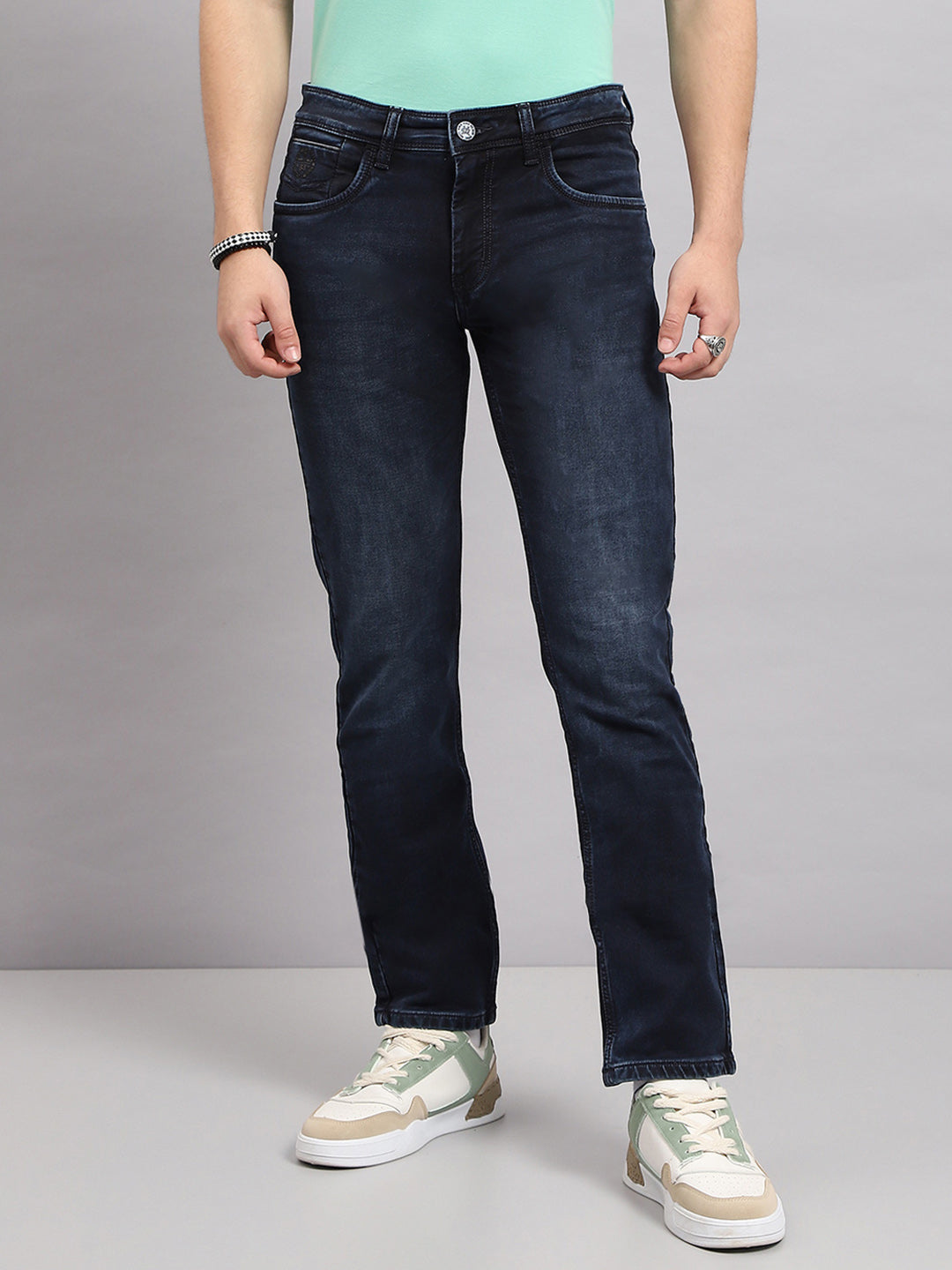 Men Blue Solid Narrow Fit Denim