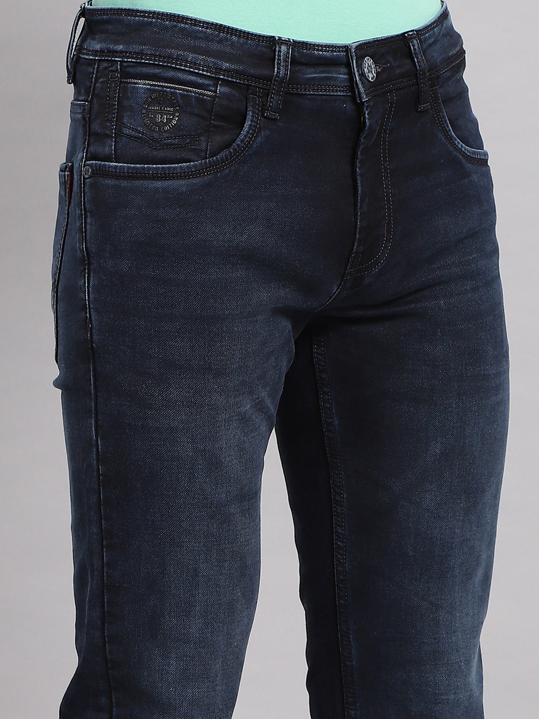 Men Blue Solid Narrow Fit Denim