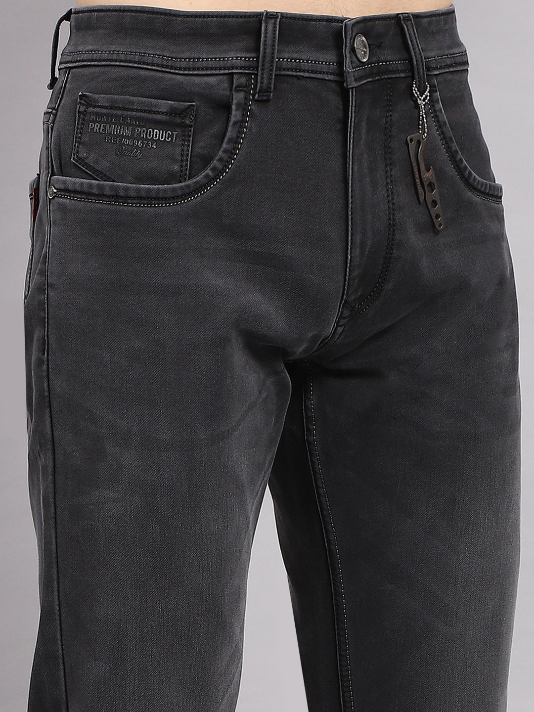 Men Grey Solid Straight Fit Denim