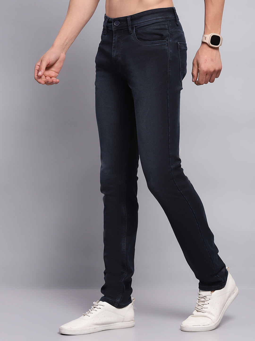 Men Blue Solid Skinny Fit Denim