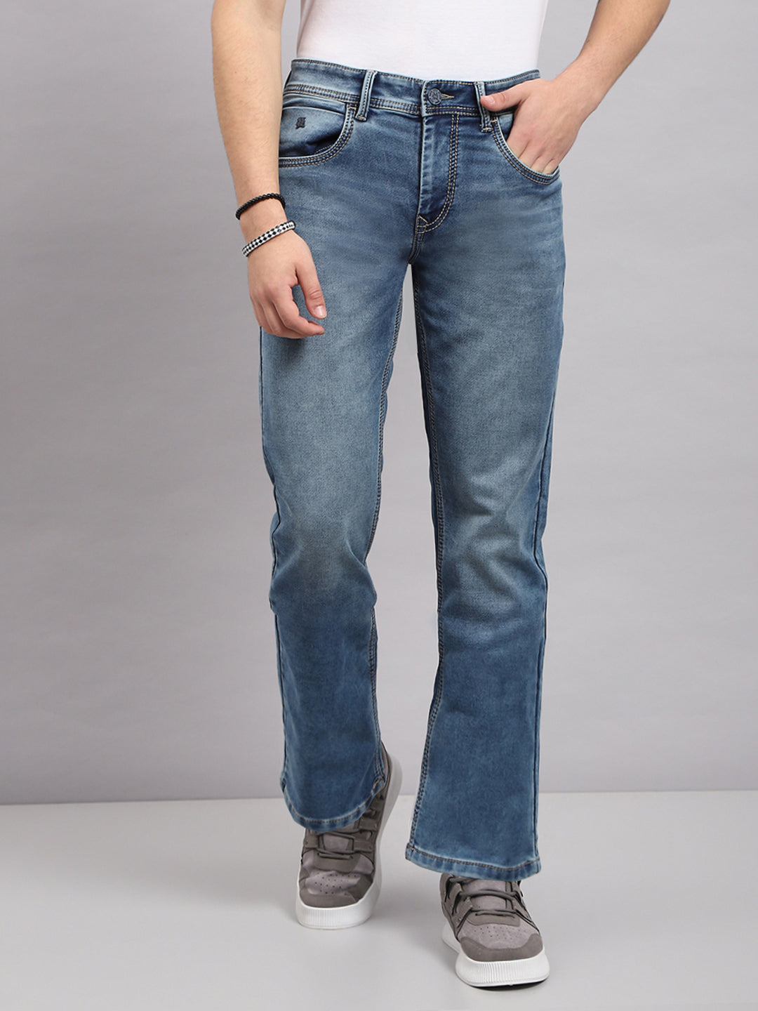 Men Blue Solid Bootcut Denim