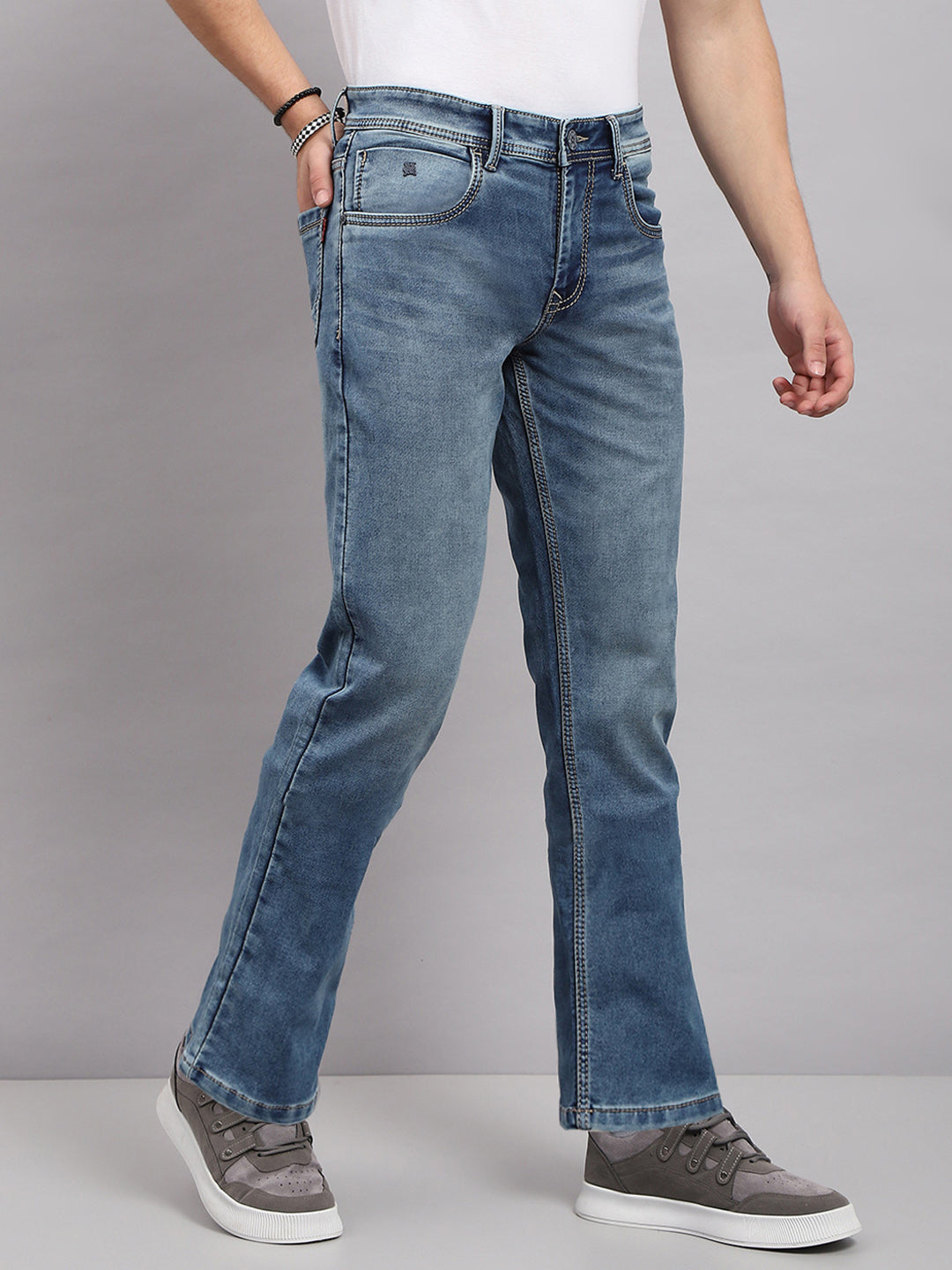 Men Blue Solid Bootcut Denim