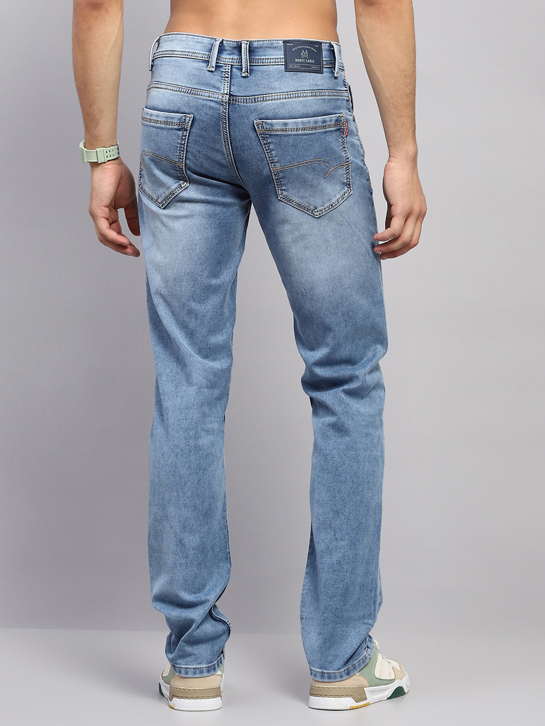 Men Blue Solid Straight Fit Denim