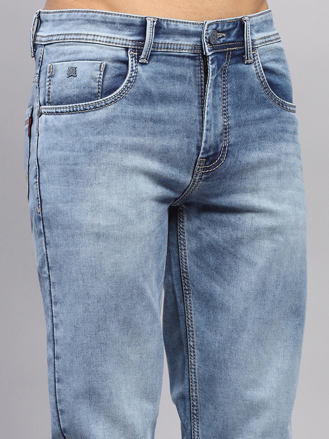 Men Blue Solid Straight Fit Denim