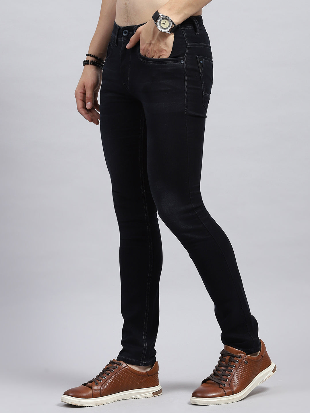 Men Blue Solid Skinny Fit Denim