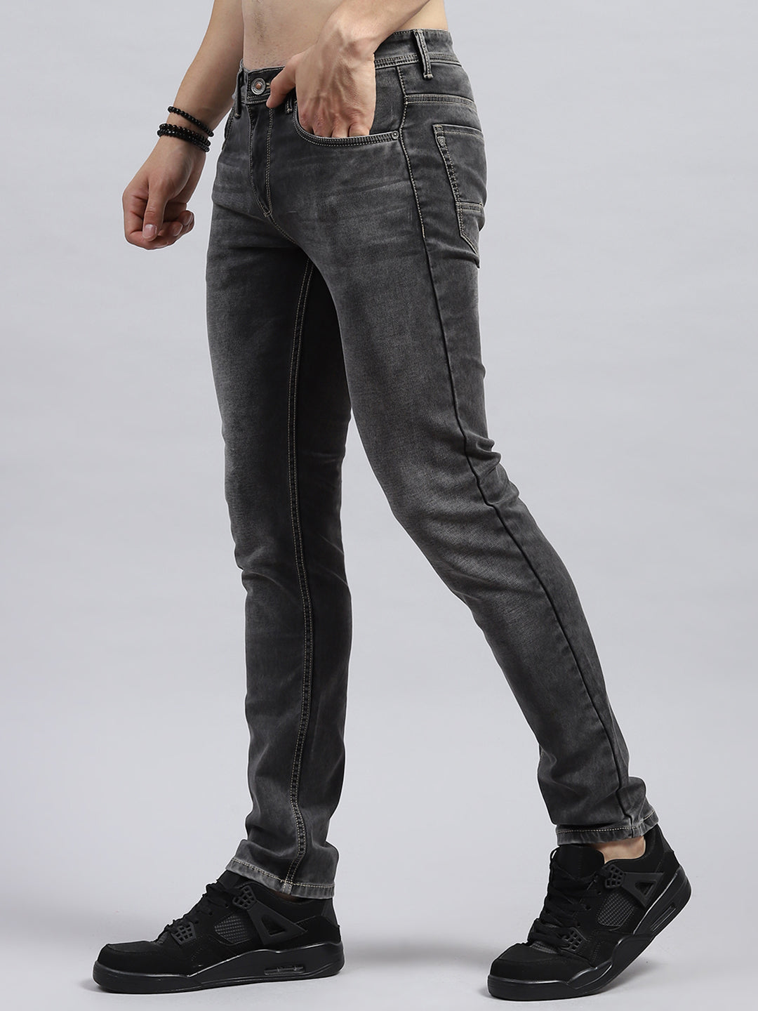 Men Grey Solid Skinny Fit Denim