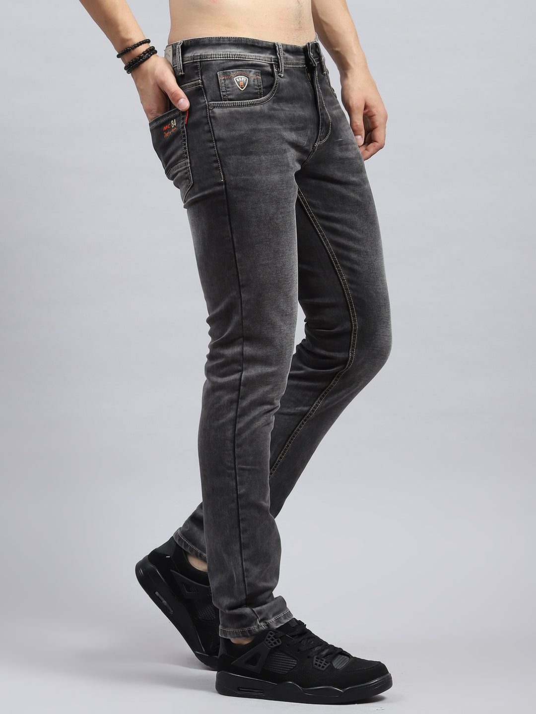 Men Grey Solid Skinny Fit Denim