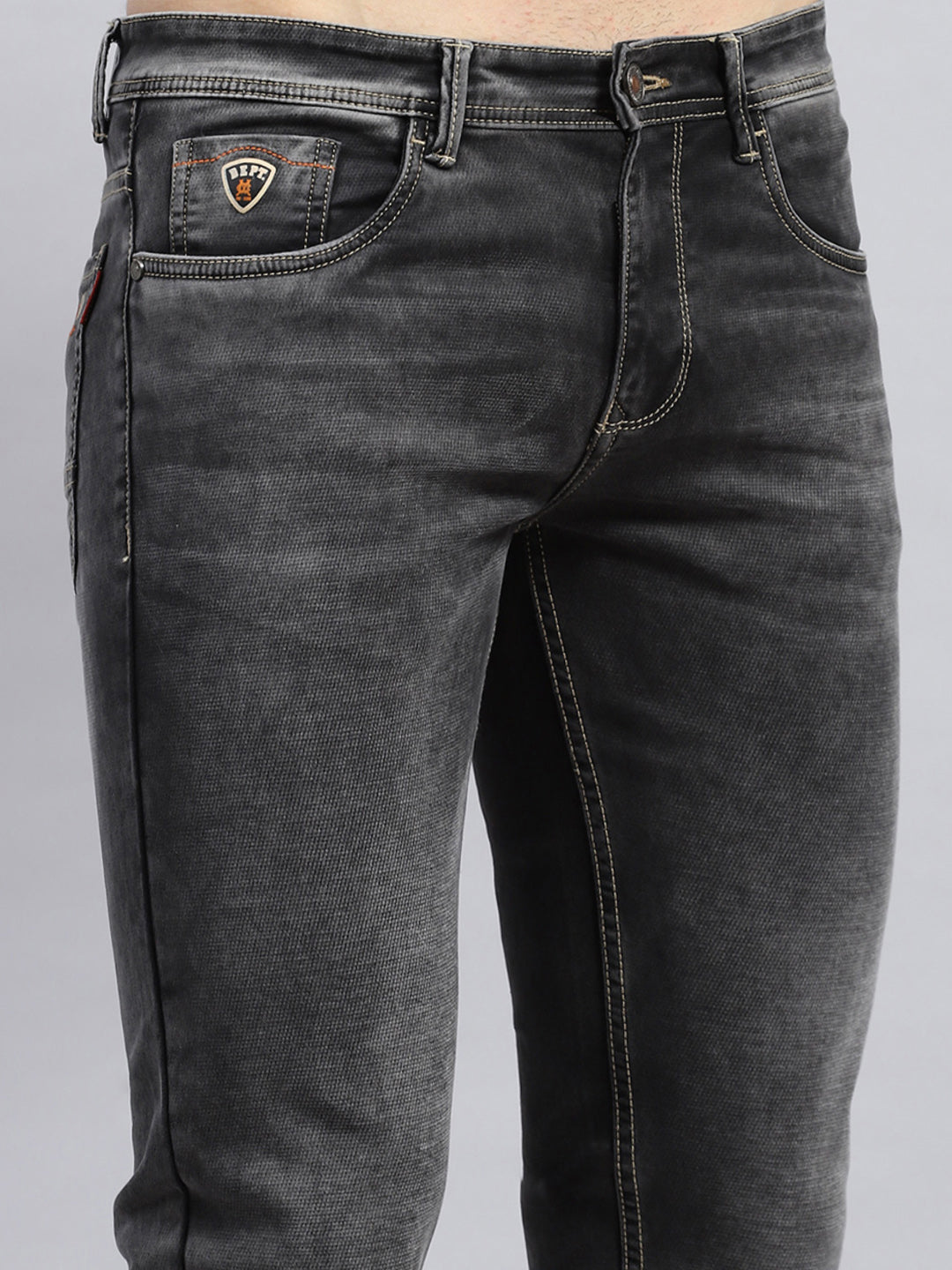 Men Grey Solid Skinny Fit Denim