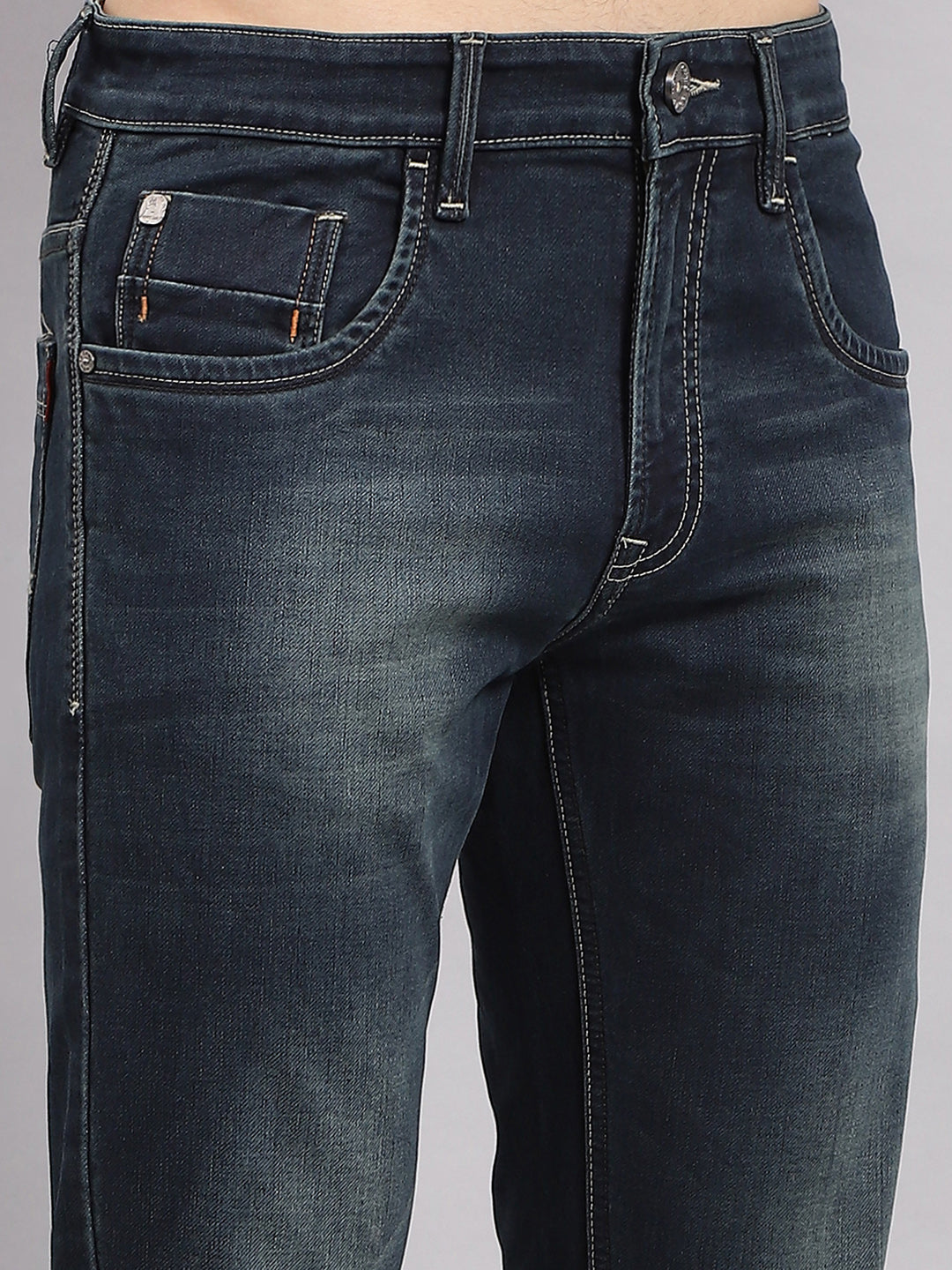 Men Blue Solid Narrow Fit Denim