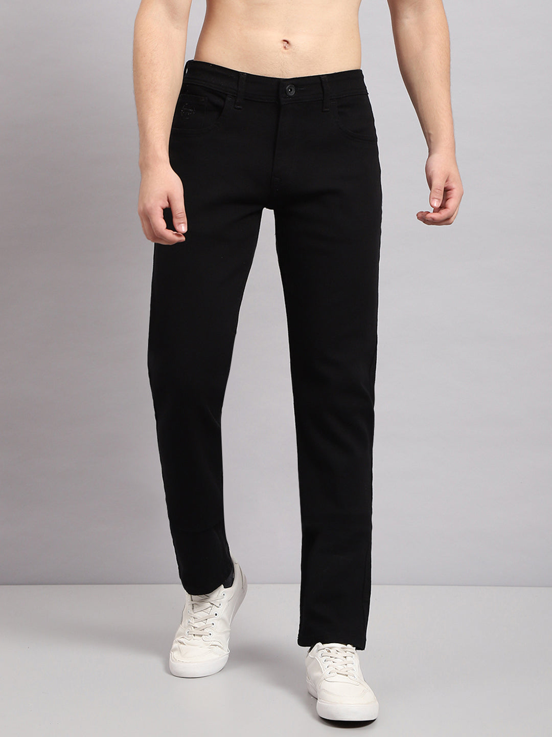 Men Black Solid Narrow Fit Denim