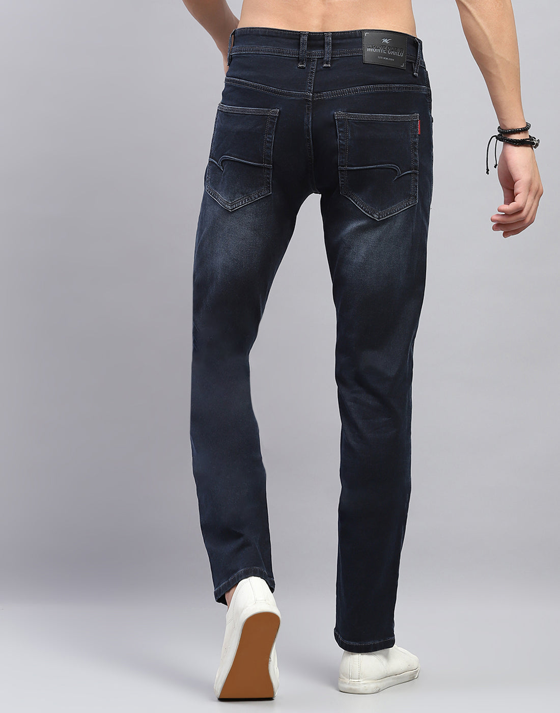 Men Blue Light Wash Narrow Fit Denim