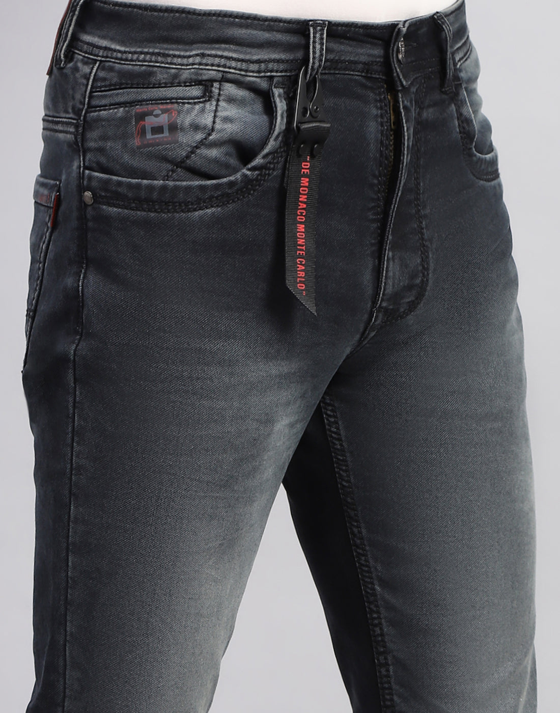 Men Black Light Wash Narrow Fit Denim