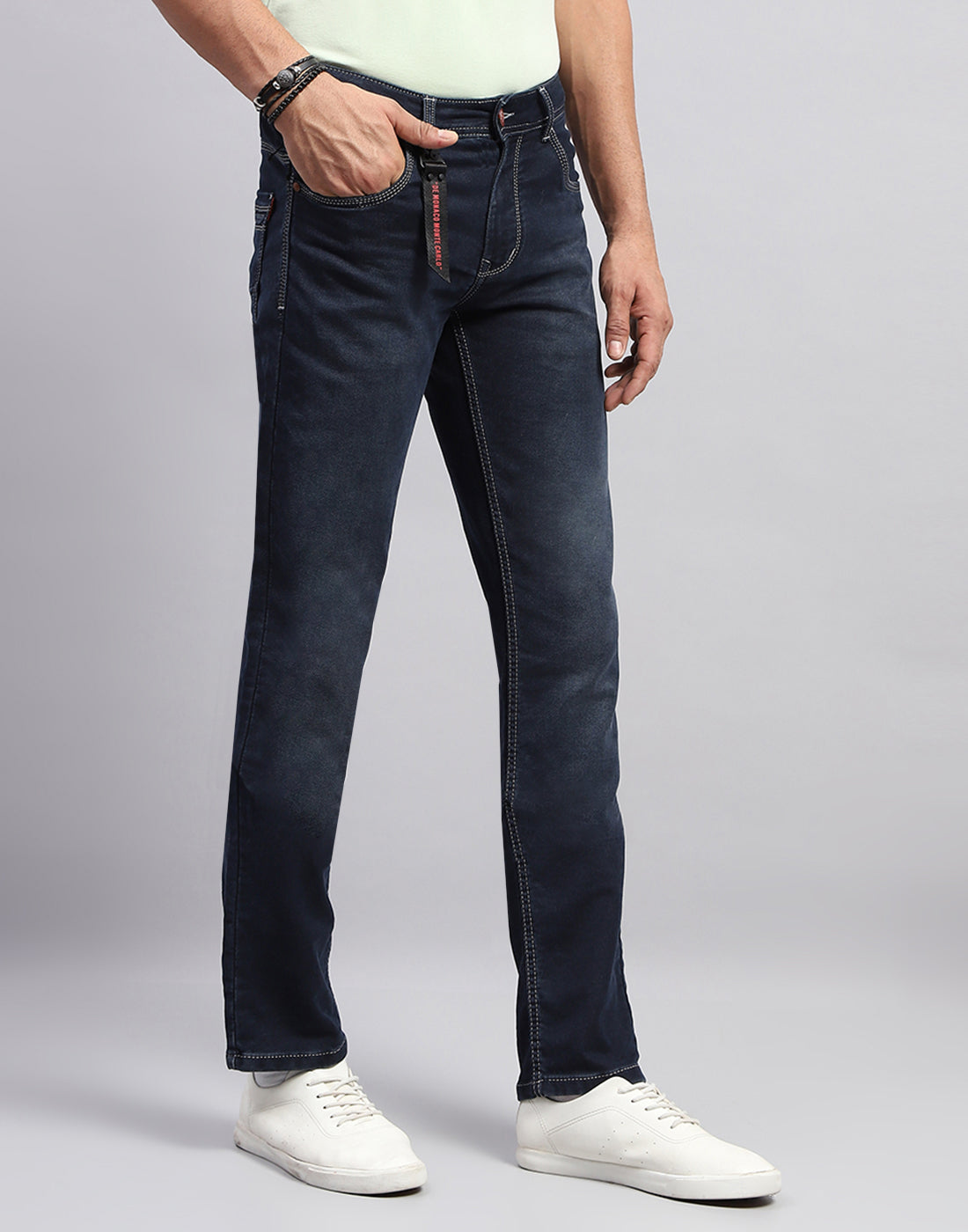 Men Dark Blue Light Wash Narrow Fit Denim