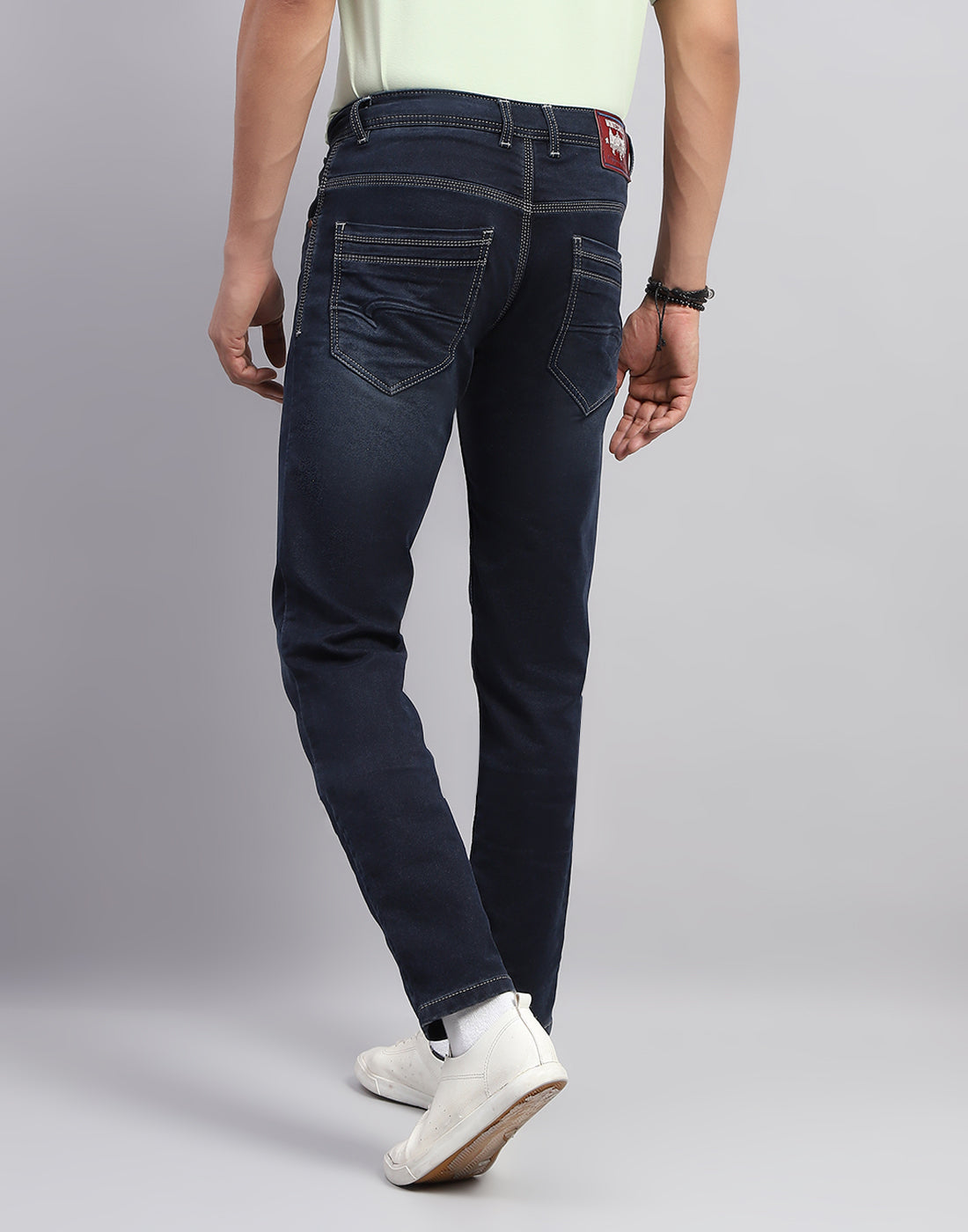 Men Dark Blue Light Wash Narrow Fit Denim