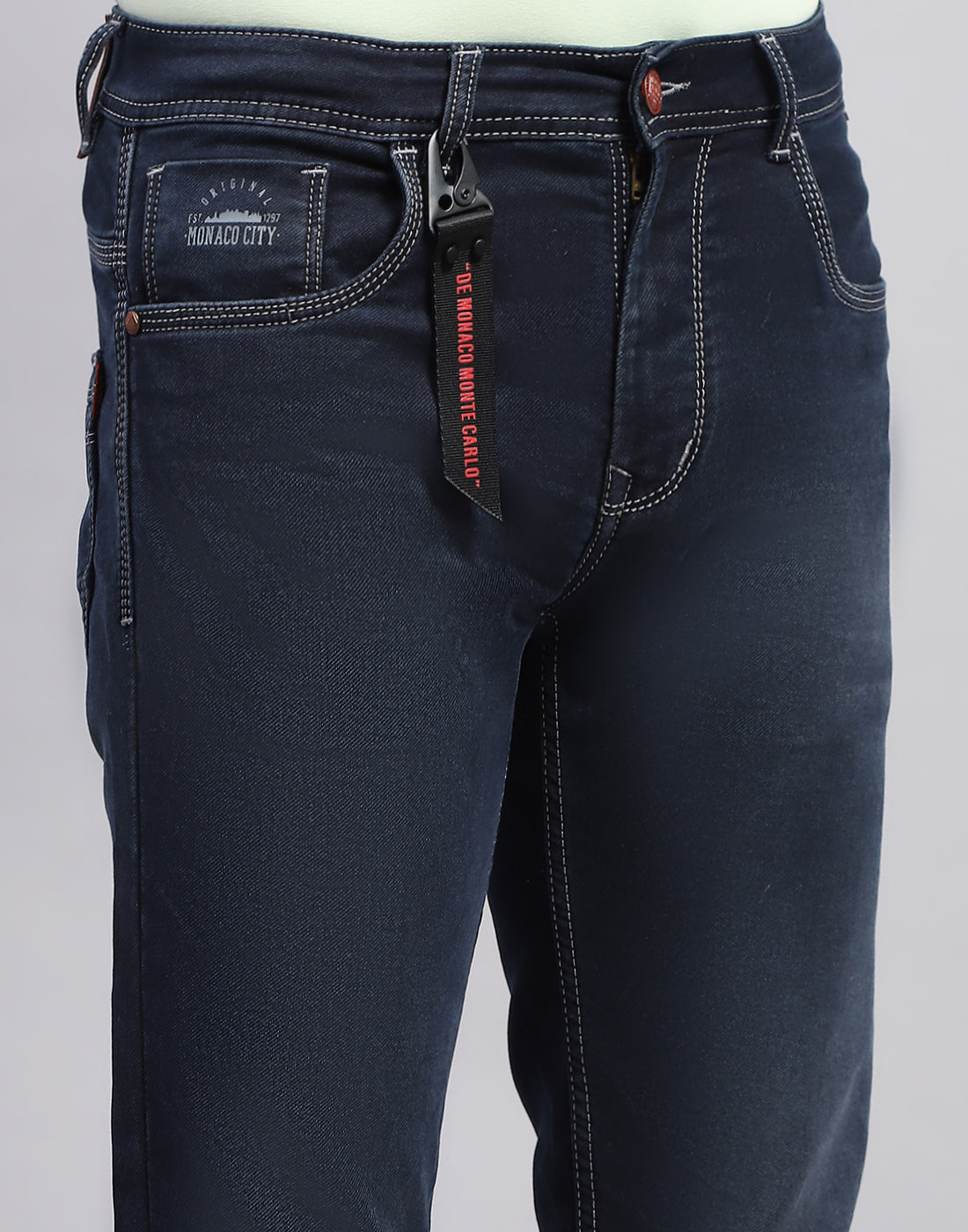 Men Dark Blue Light Wash Narrow Fit Denim