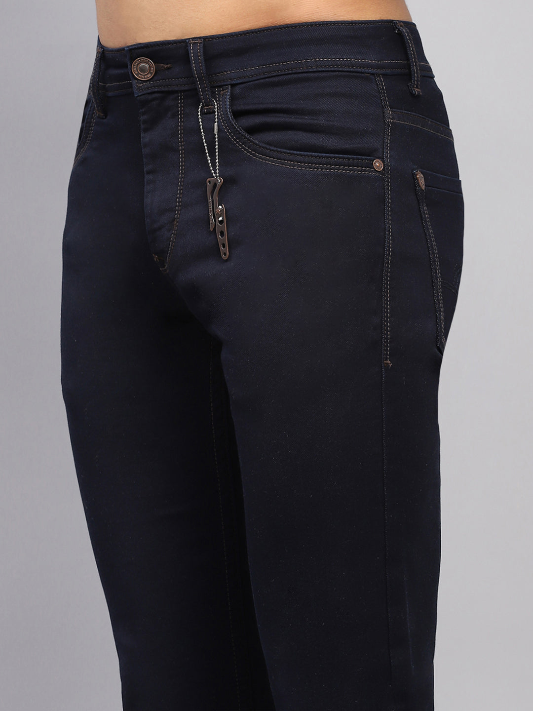 Men Navy Blue Solid Narrow Fit Denim