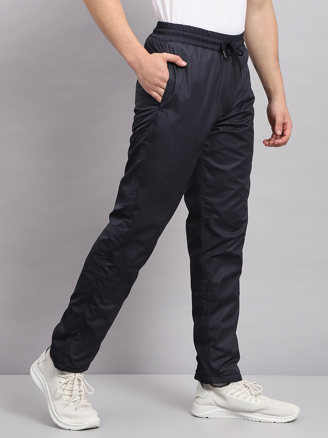 Men Navy Blue Solid Regular Fit Lower