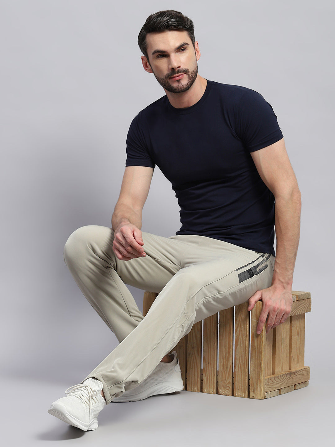 Men Beige Solid Regular Fit Lower