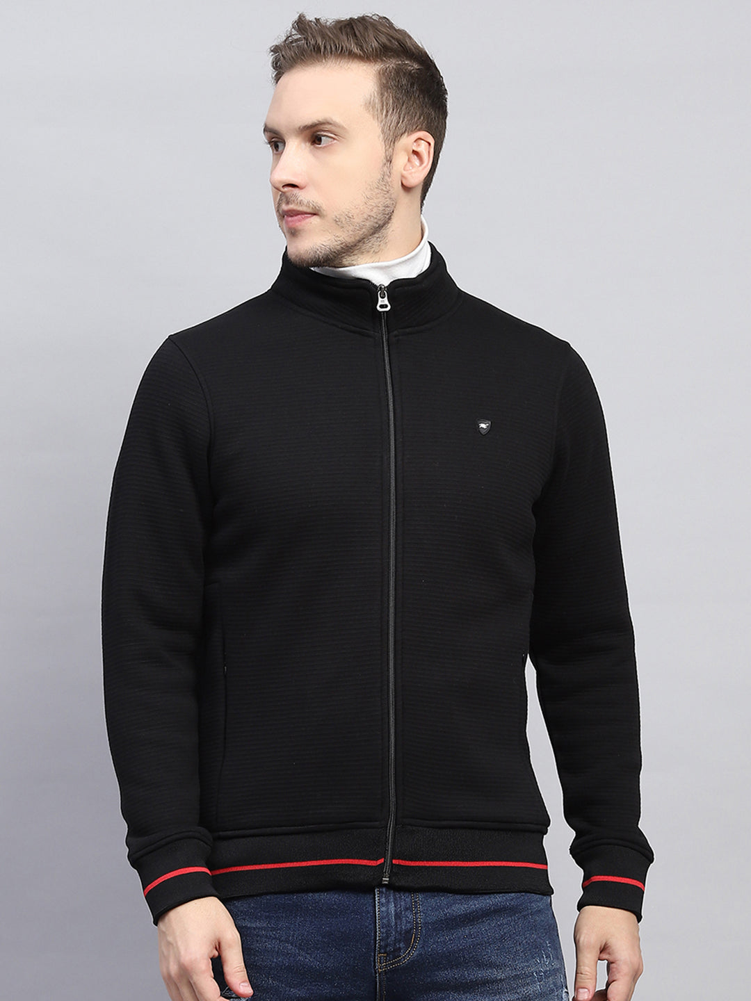 Men Black Solid Mock Neck Full Sleeve Sweatshirt