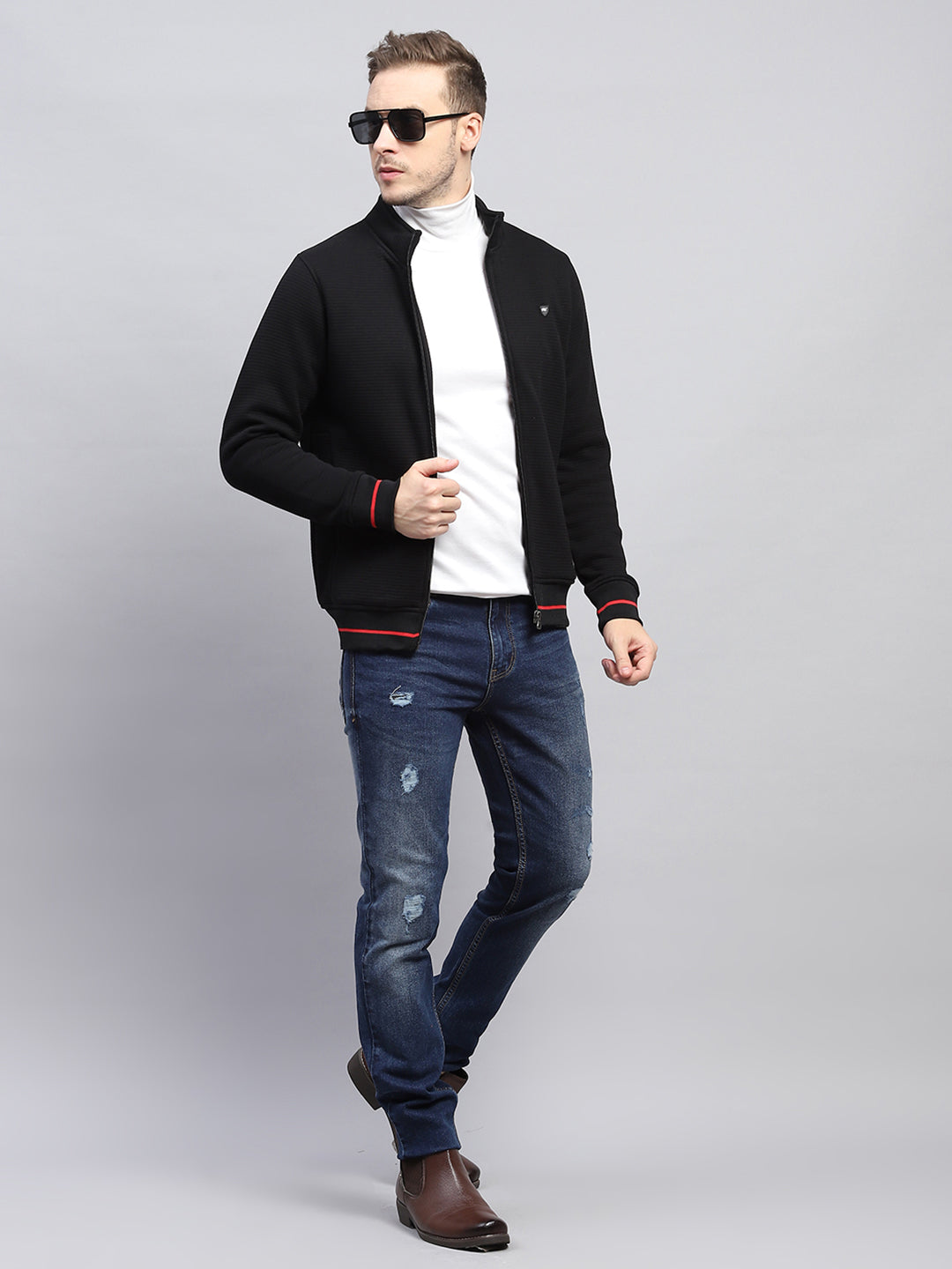 Men Black Solid Mock Neck Full Sleeve Sweatshirt