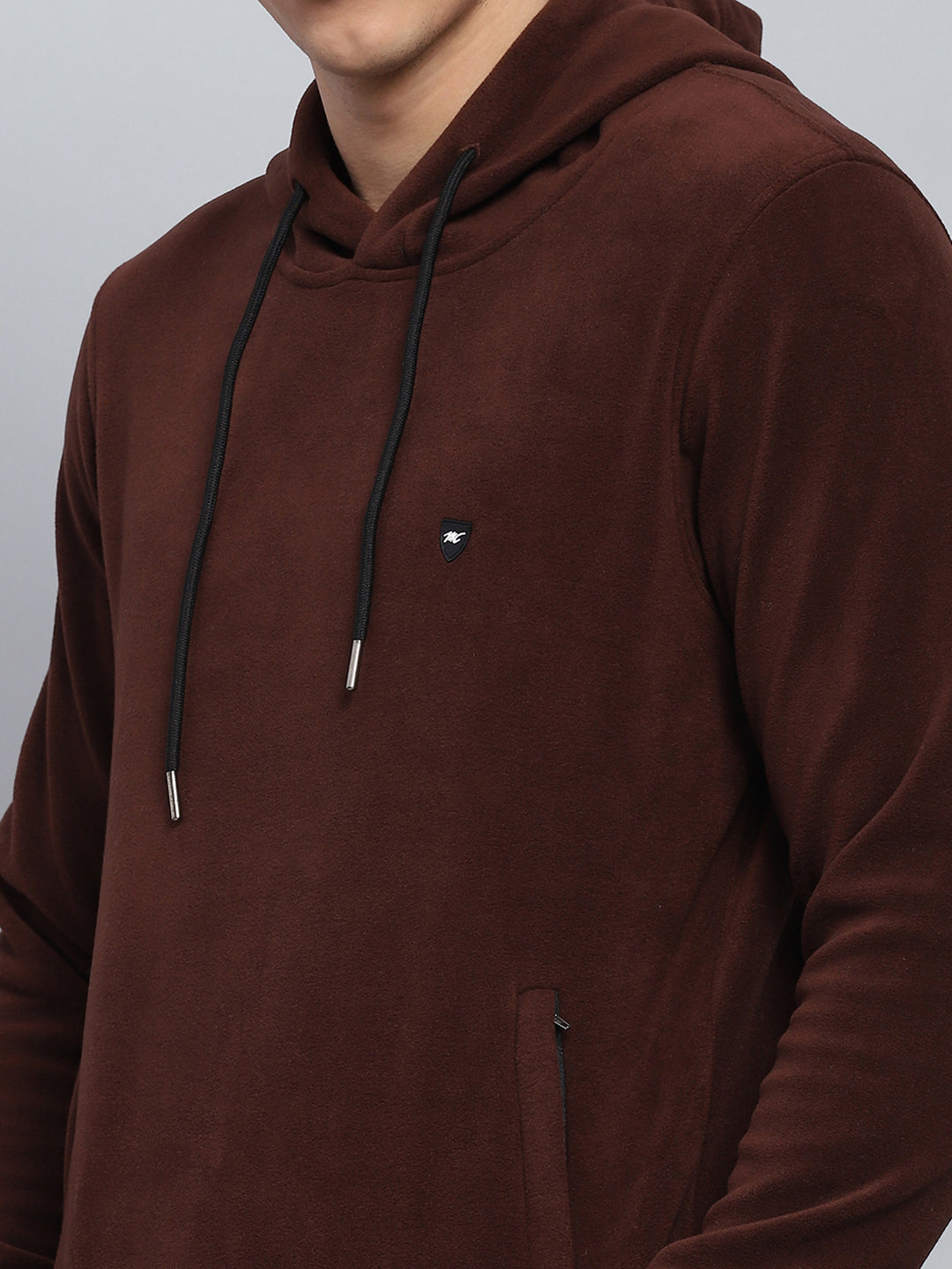 Men Brown Solid Hooded Full Sleeve Winter Tracksuit