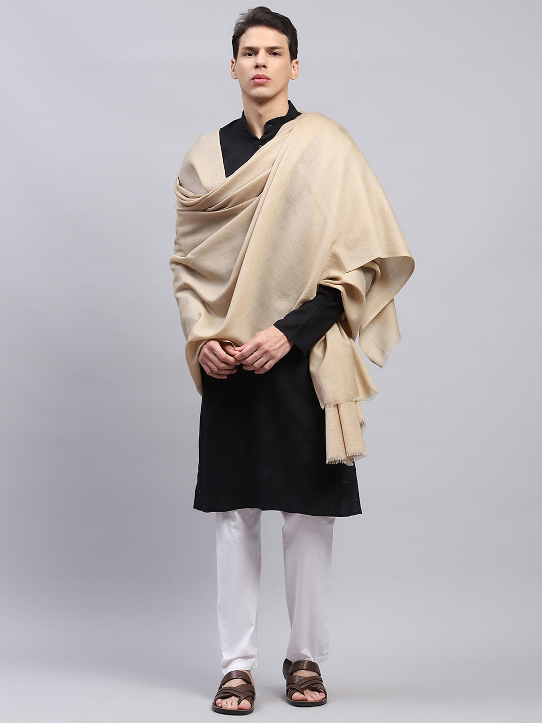 Men Beige Solid Lohi Shawl