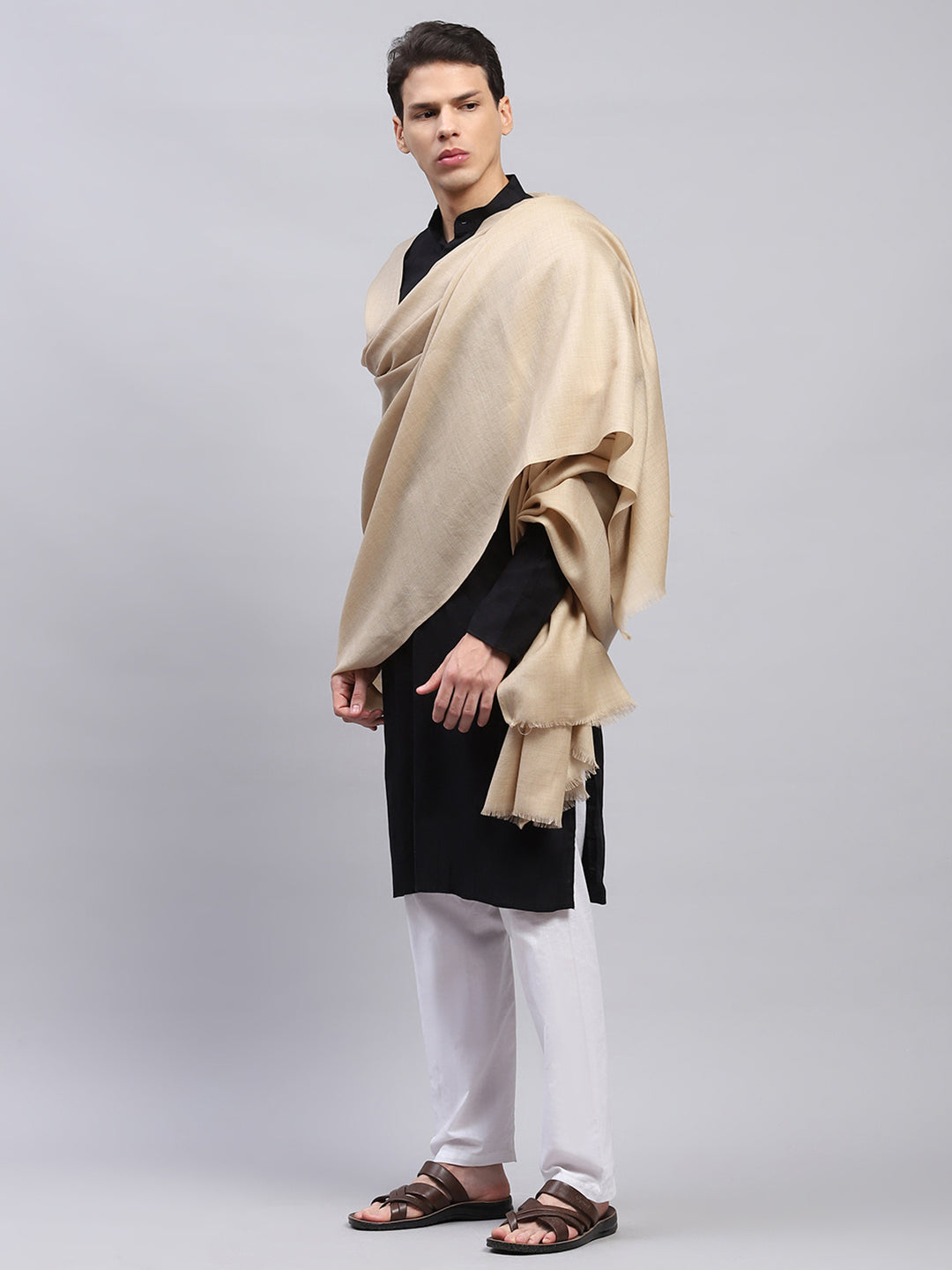 Men Beige Solid Lohi Shawl