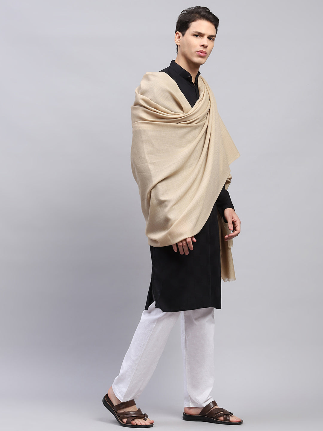 Men Beige Solid Lohi Shawl