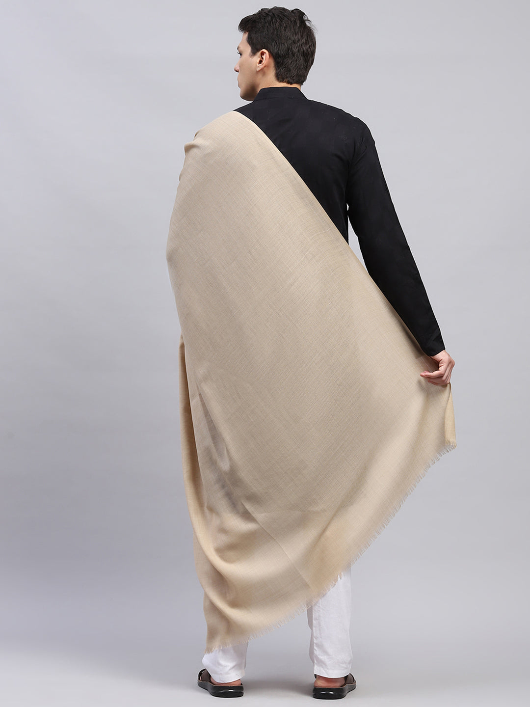 Men Beige Solid Lohi Shawl