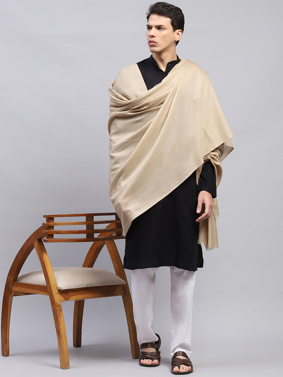 Men Beige Solid Lohi Shawl