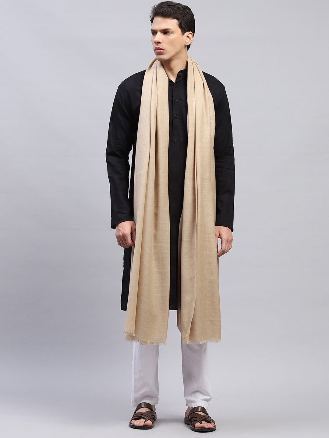 Men Beige Solid Lohi Shawl