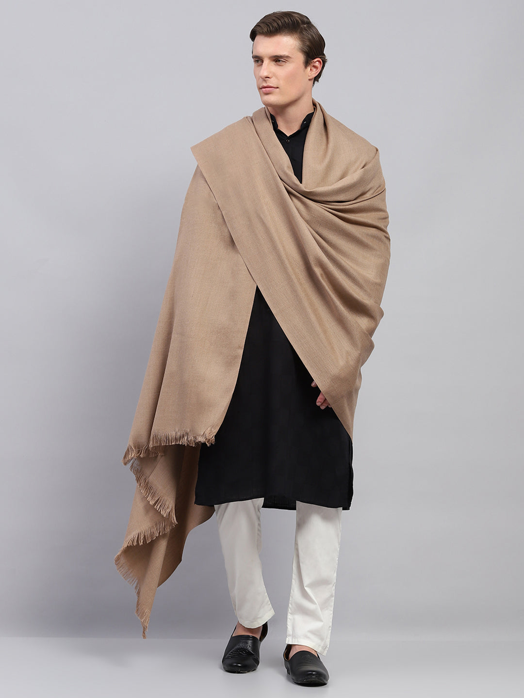 Men Beige Solid Lohi Shawl