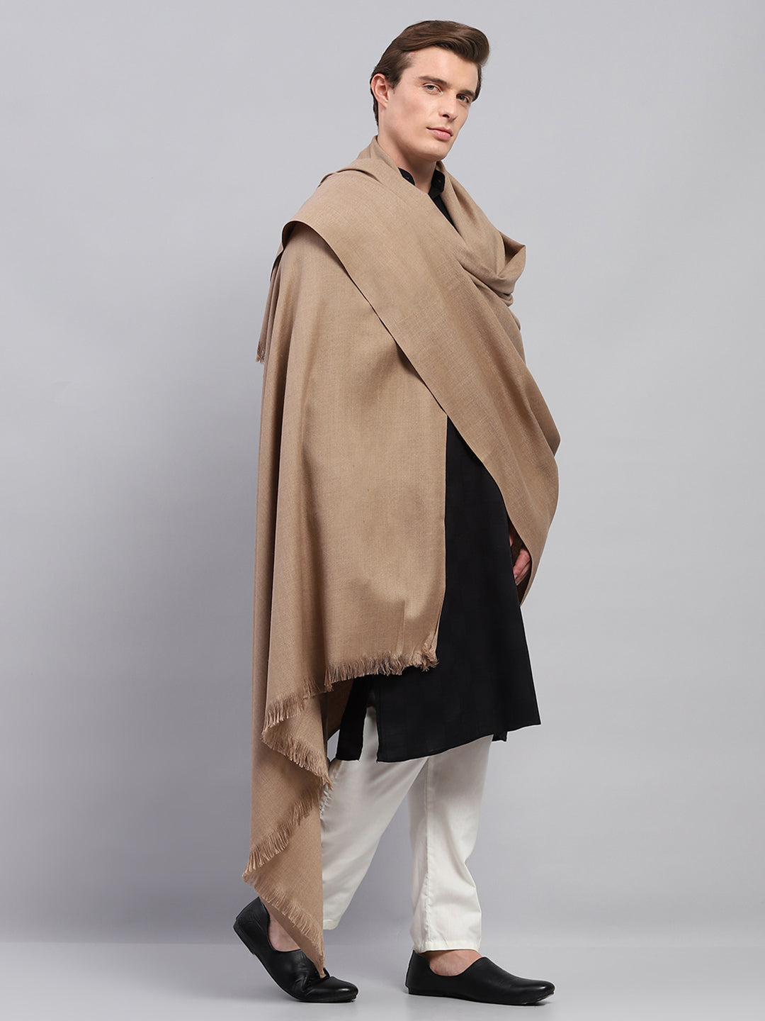 Men Beige Solid Lohi Shawl