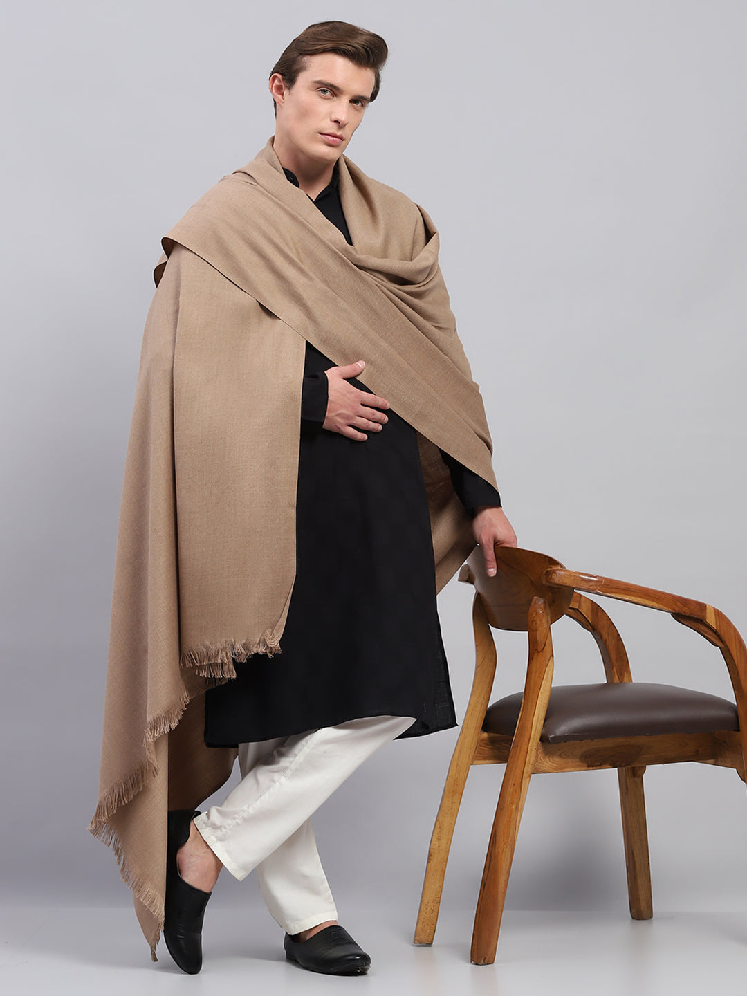 Men Beige Solid Lohi Shawl