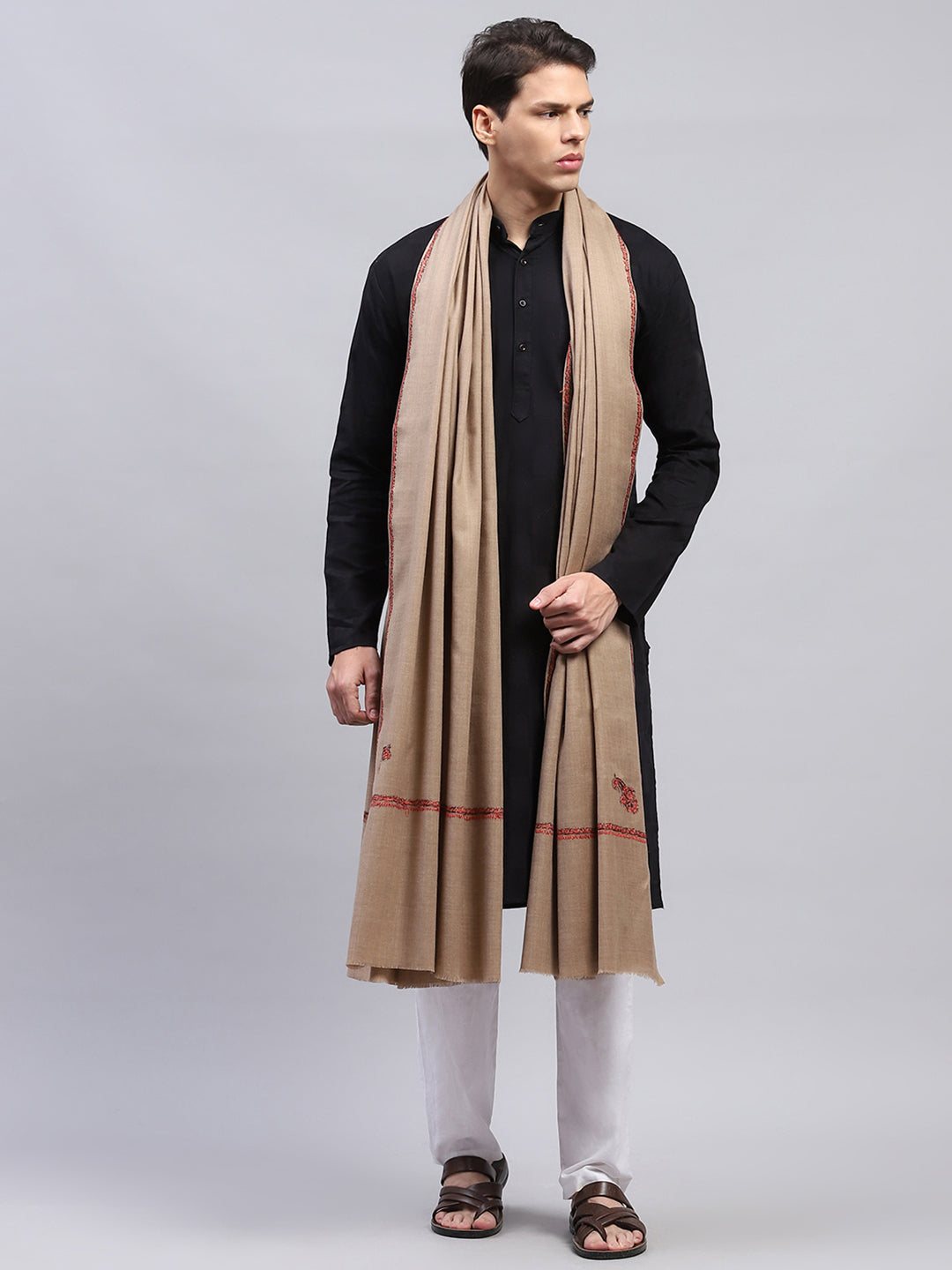 Men Beige Solid Lohi Shawl