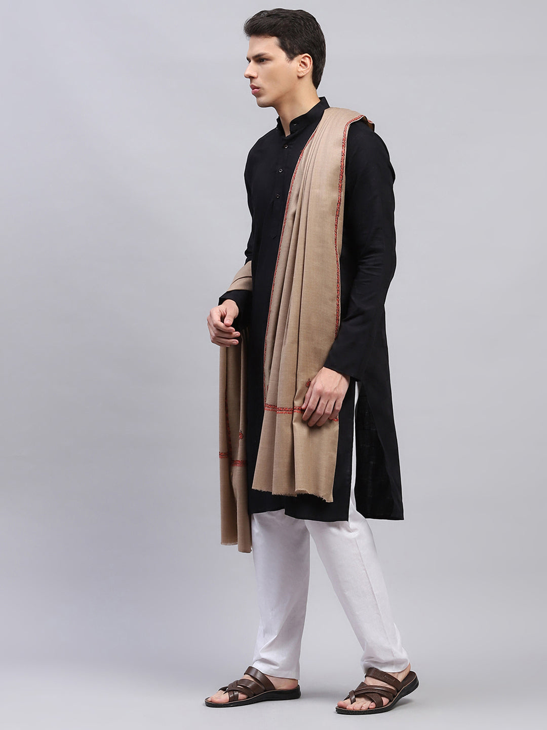 Men Beige Solid Lohi Shawl