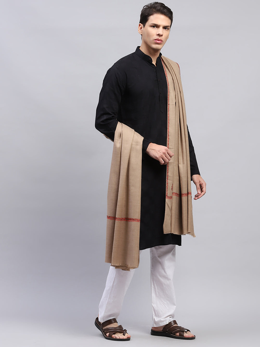 Men Beige Solid Lohi Shawl