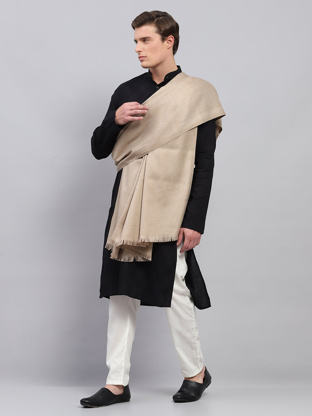 Men Beige Solid Lohi Shawl